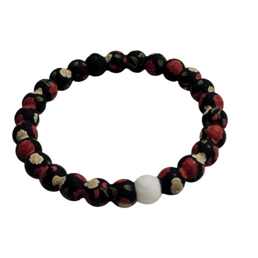 Lokai Disney Beauty and the Beast Belle Bracelet Black Floral Rose - Size XL